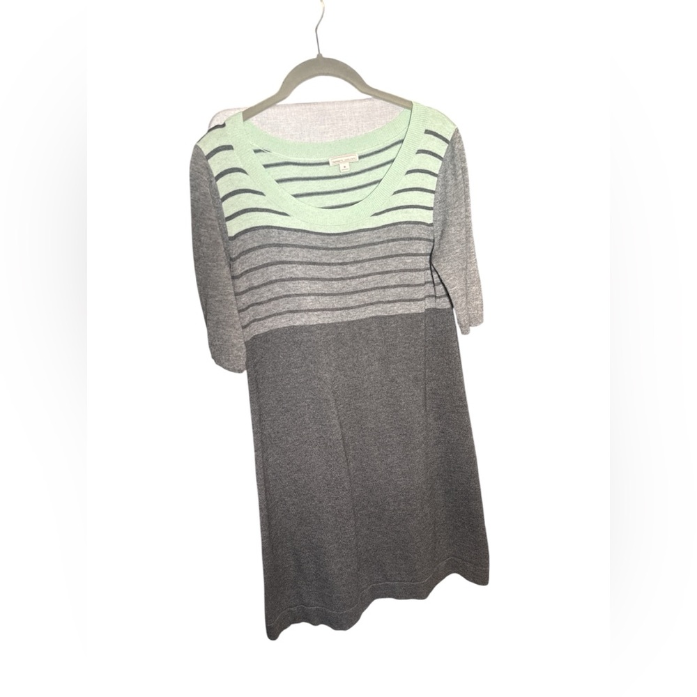 Gap Maternity Knit‎ Sweater Dress Stripe Gray Green Medium